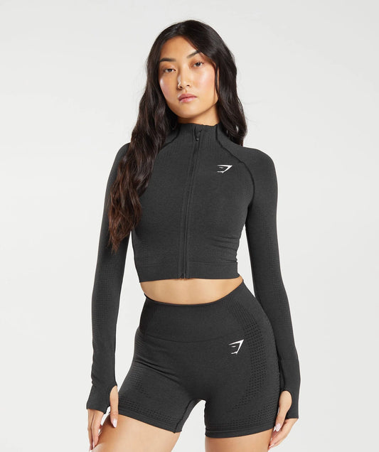 Vital Seamless Midi Zip Up Jacket Black